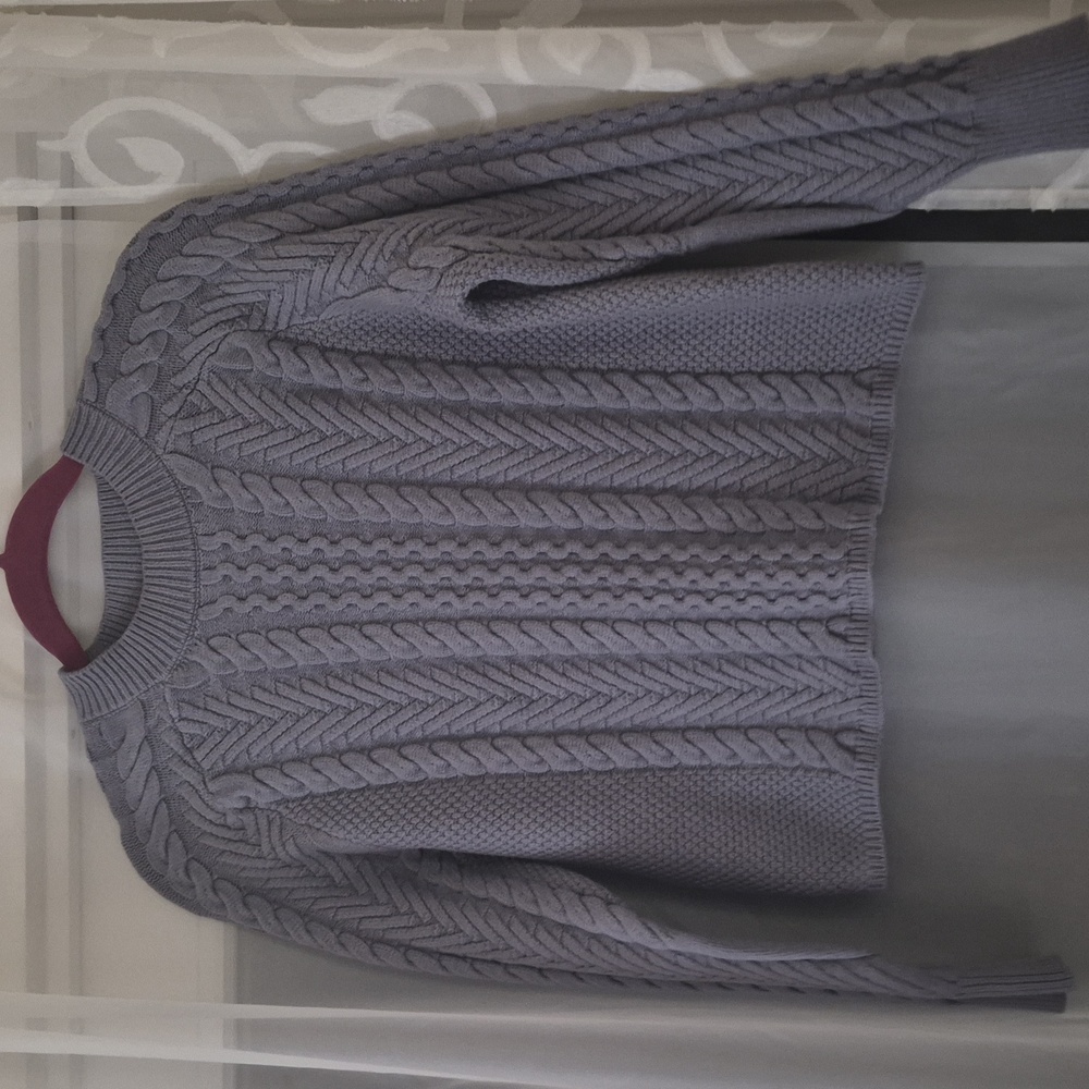 Philosophy Republic Cable Knit Long Sleeve Crew Neck Cropped Gray Sweater Sz XS